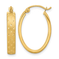 14k Polished Satin Diamond-cut Hoop Earrings-TF1085