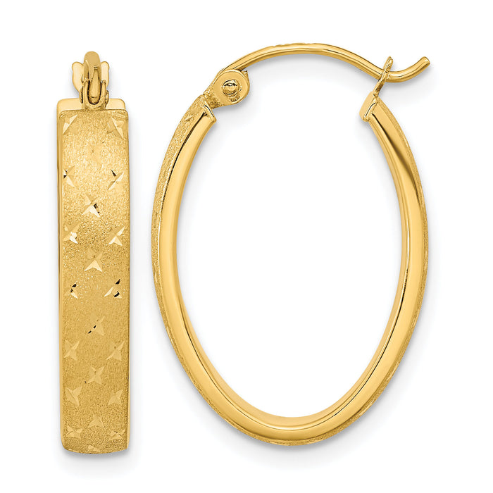 14k Polished Satin Diamond-cut Hoop Earrings-TF1085
