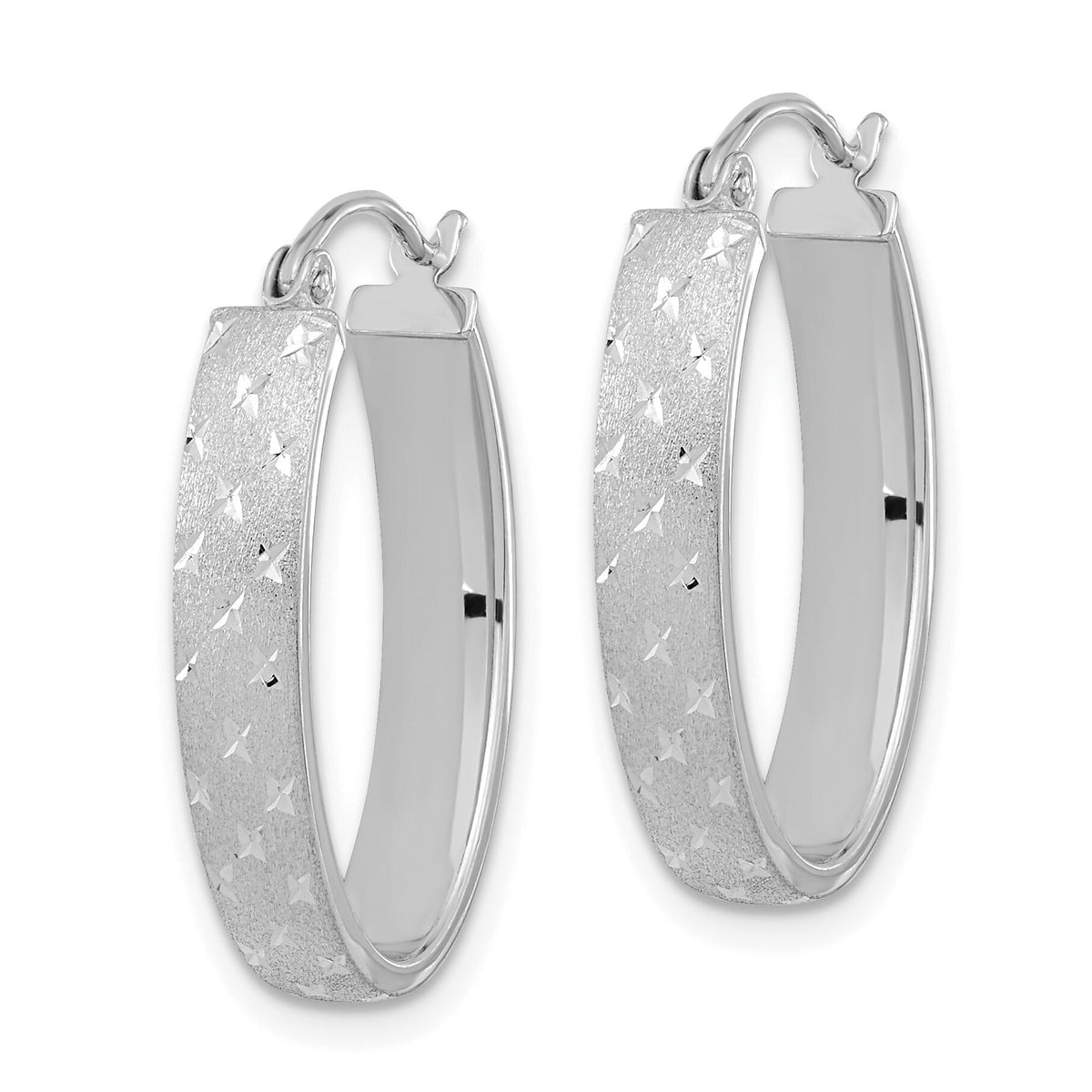 14k White Gold Polished SatinDiamond-cut Hoop Earrings-TF1085W