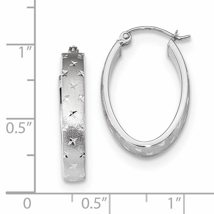 14k White Gold Polished SatinDiamond-cut Hoop Earrings-TF1085W
