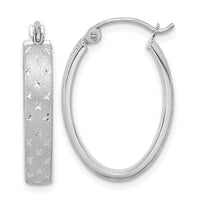 14k White Gold Polished SatinDiamond-cut Hoop Earrings-TF1085W