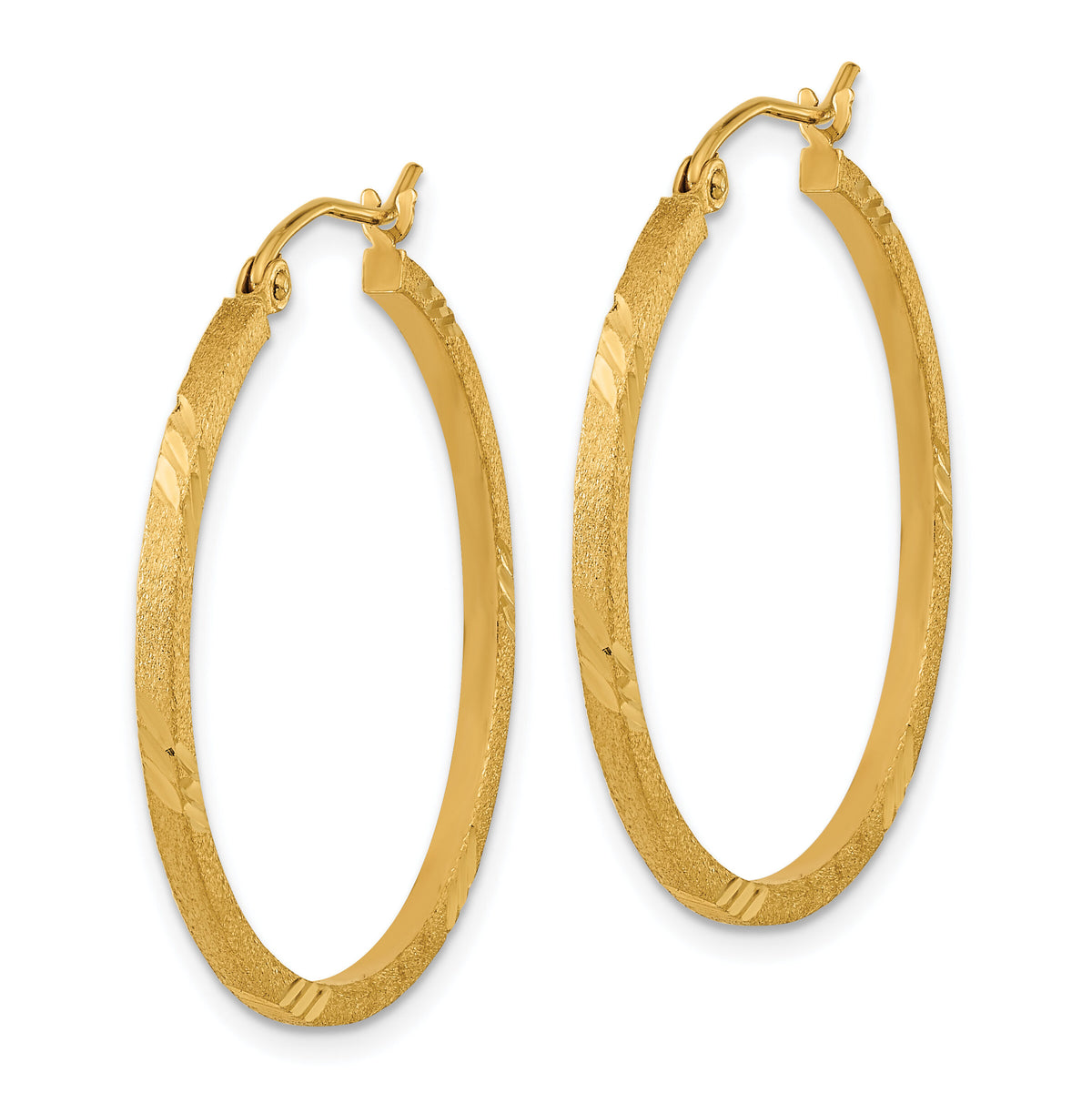 14k Satin Diamond-cut Square Tube Hoop Earrings-TF1089