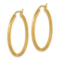 14k Satin Diamond-cut Square Tube Hoop Earrings-TF1089