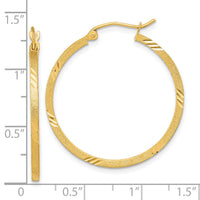 14k Satin Diamond-cut Square Tube Hoop Earrings-TF1089