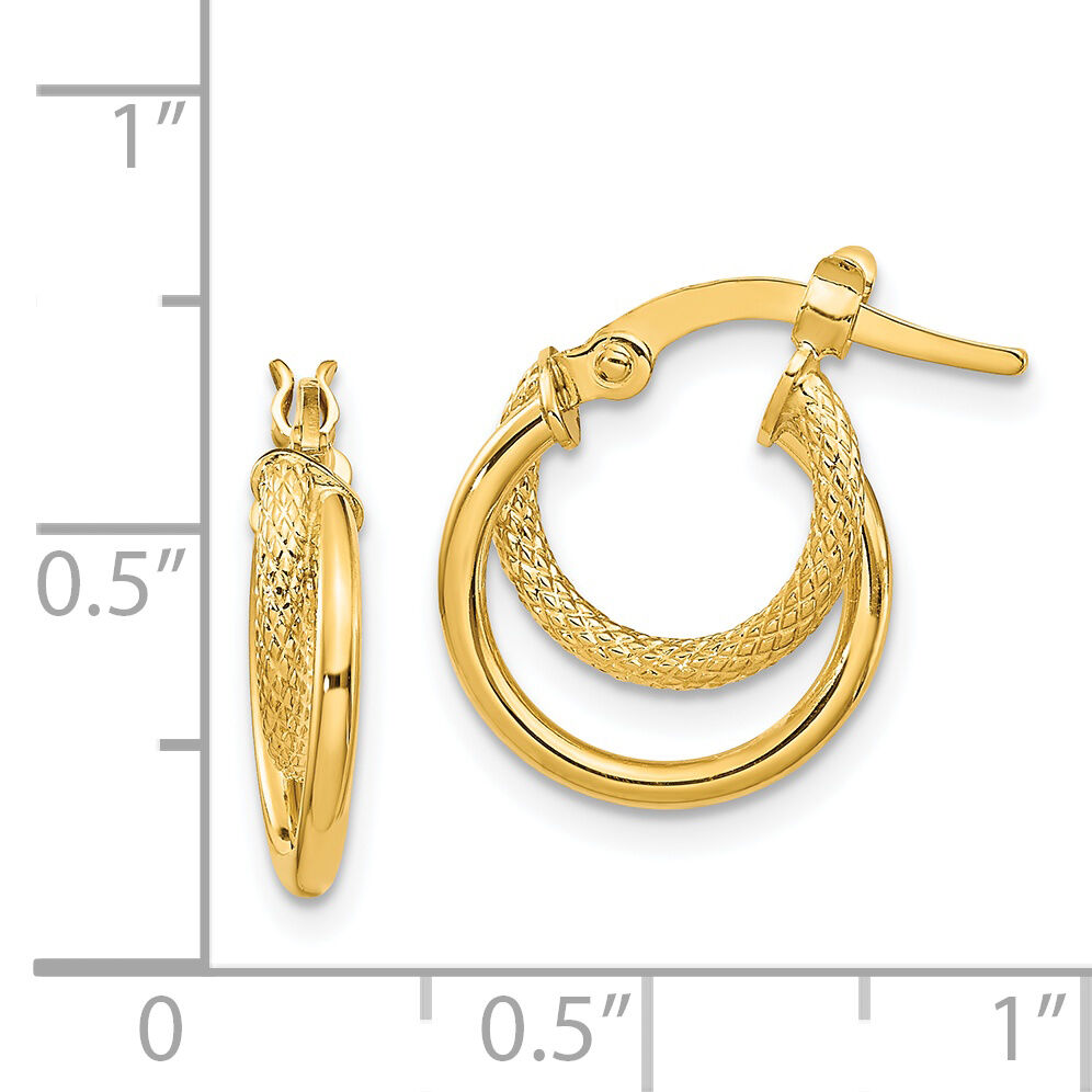 14K Polished Diamond-cut Hoop Earrings-TF1099