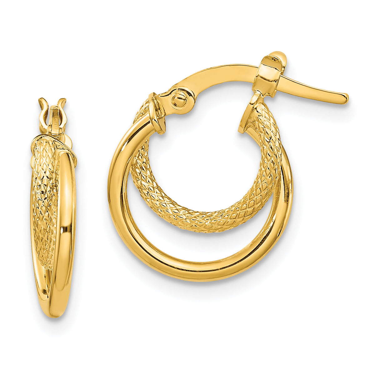 14K Polished Diamond-cut Hoop Earrings-TF1099