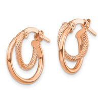 14K Rose Gold Polished Diamond-cut Hoop Earrings-TF1099R