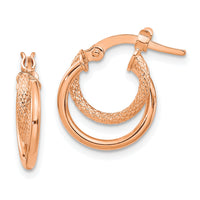 14K Rose Gold Polished Diamond-cut Hoop Earrings-TF1099R