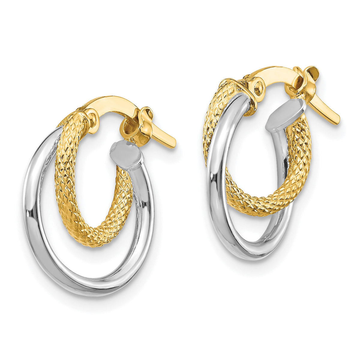 14K Two-Tone Polished Diamond-cut Hoop Earrings-TF1099TT