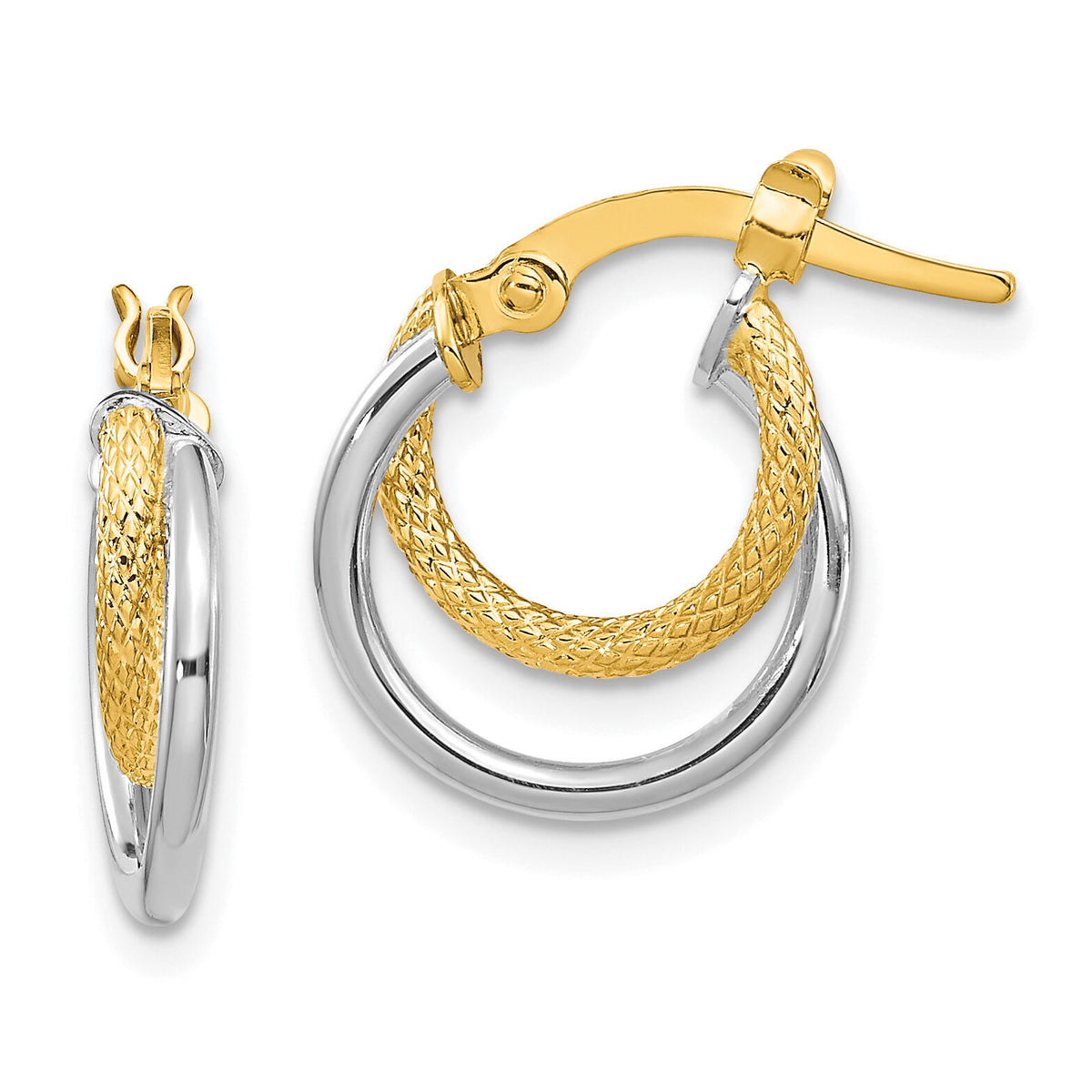 14K Two-Tone Polished Diamond-cut Hoop Earrings-TF1099TT