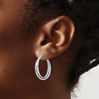 14K White Gold Polished and Textured Hinged Hoop Earrings-TF1101W