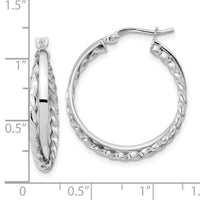 14K White Gold Polished and Textured Hinged Hoop Earrings-TF1101W