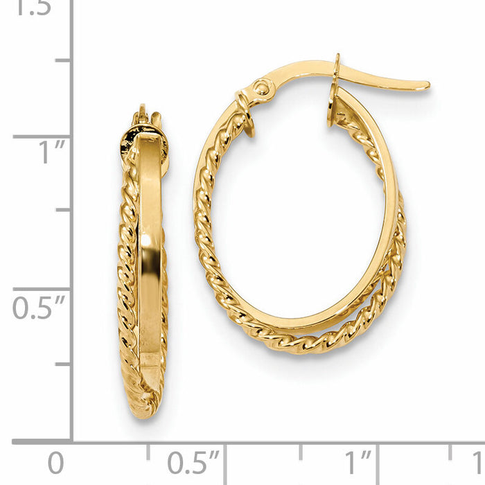 14K Polished & Textured Oval Hoop Earrings-TF1102