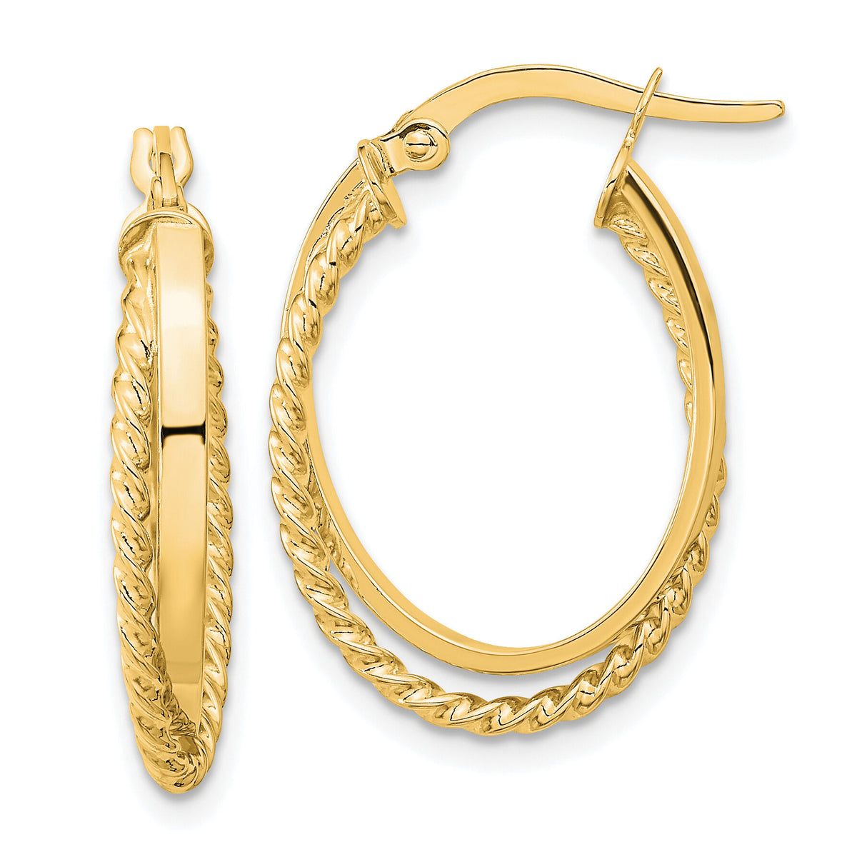 14K Polished & Textured Oval Hoop Earrings-TF1102