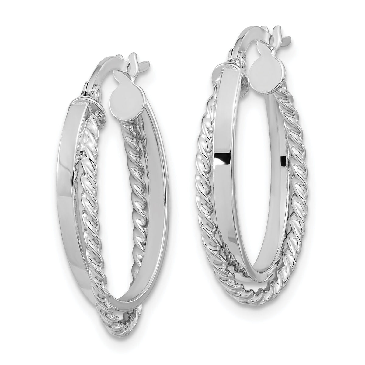 14K White Gold Polished and Textured Oval Hoop Earrings-TF1102W