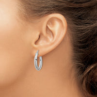 14K White Gold Polished and Textured Oval Hoop Earrings-TF1102W