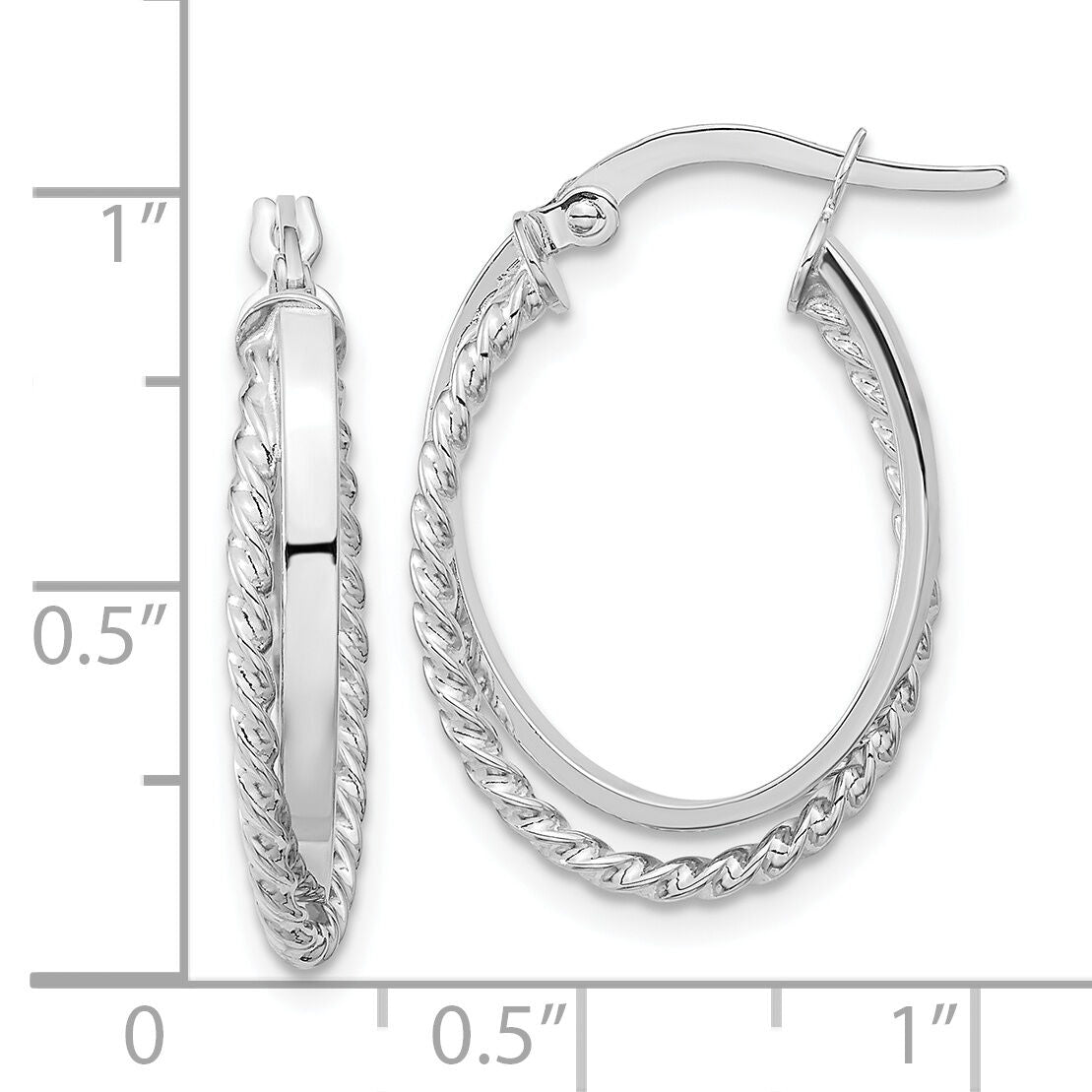 14K White Gold Polished and Textured Oval Hoop Earrings-TF1102W