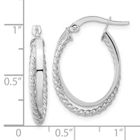 14K White Gold Polished and Textured Oval Hoop Earrings-TF1102W