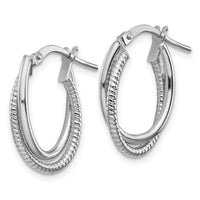 14k White Gold Polished and Textured Double Oval Hoops-TF1103W