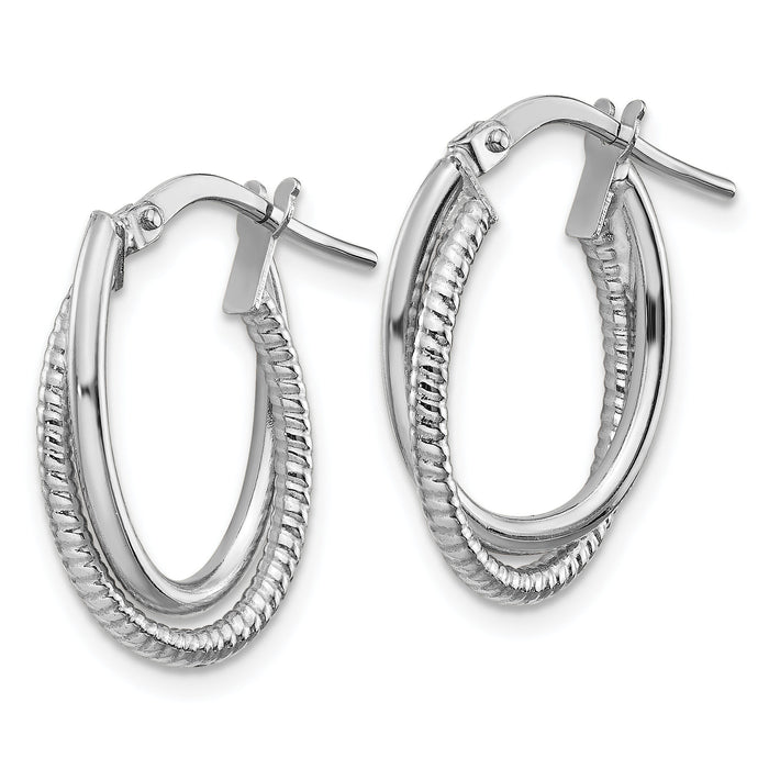 14k White Gold Polished and Textured Double Oval Hoops-TF1103W