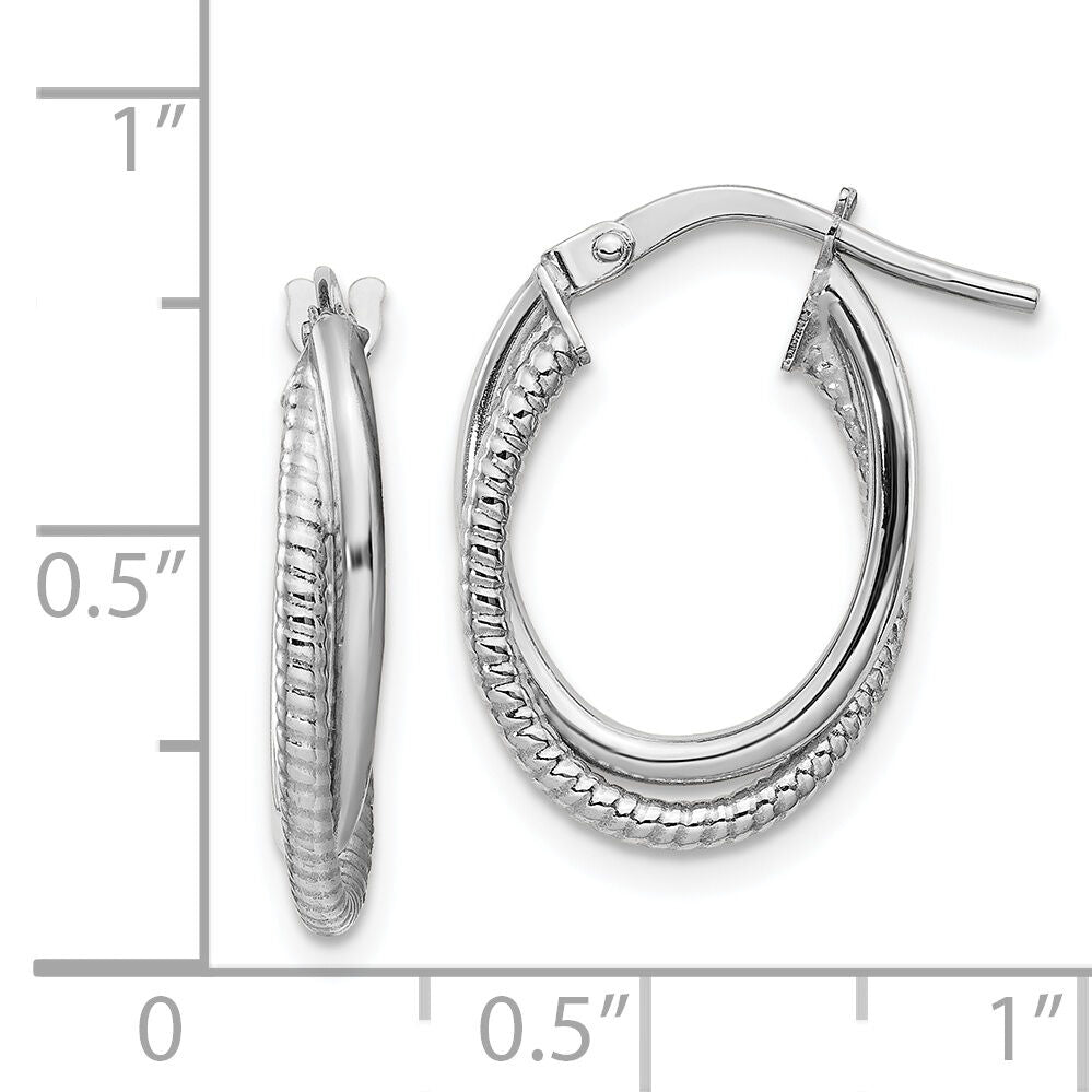 14k White Gold Polished and Textured Double Oval Hoops-TF1103W