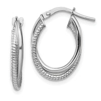 14k White Gold Polished and Textured Double Oval Hoops-TF1103W