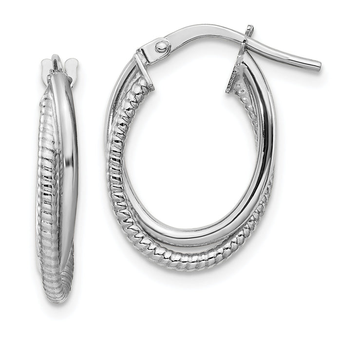 14k White Gold Polished and Textured Double Oval Hoops-TF1103W