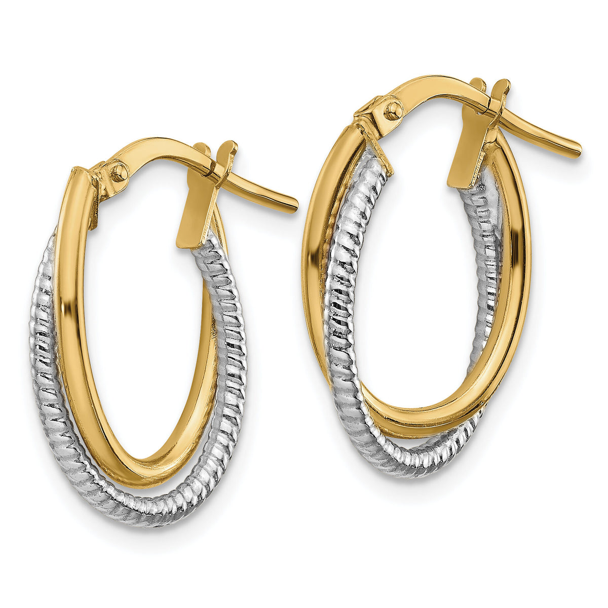 14k Two-Tone Polished Textured Double Oval Hoops-TF1104TT