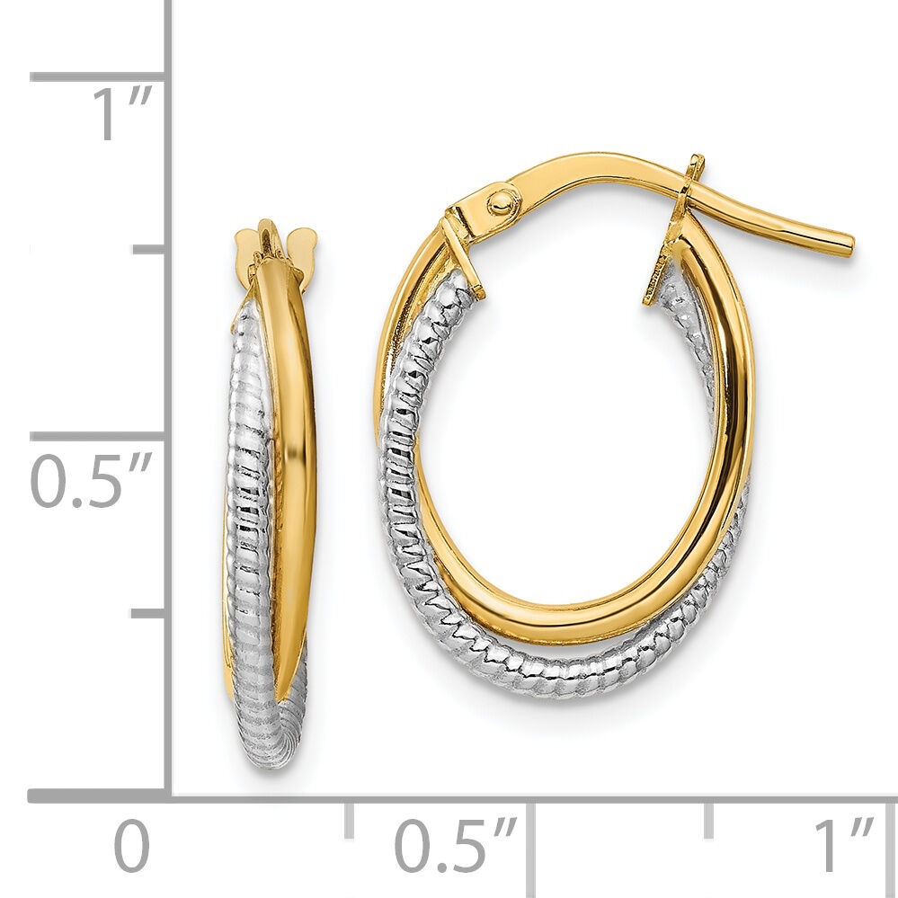 14k Two-Tone Polished Textured Double Oval Hoops-TF1104TT