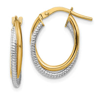 14k Two-Tone Polished Textured Double Oval Hoops-TF1104TT