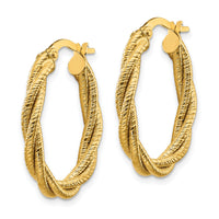 14k Polished Textured Twisted Oval Hoop Earrings-TF1107