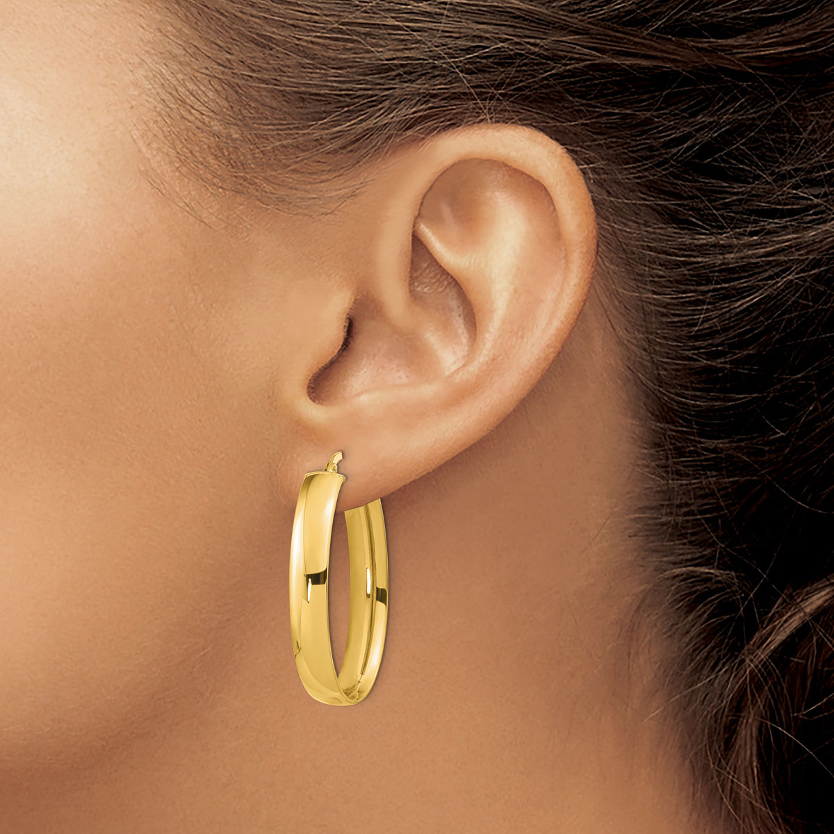 14k Polished Oval Hoop Earrings-TF1114