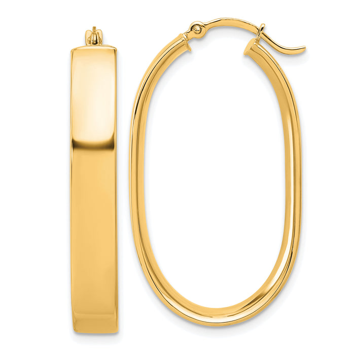 14k Polished Oval Hoop Earrings-TF1114