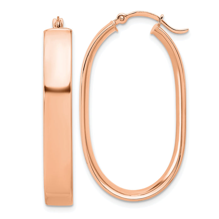 14k Rose Gold Oval Hoop Earrings-TF1114R