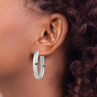 14k White Gold Oval Hoop Earrings-TF1114W
