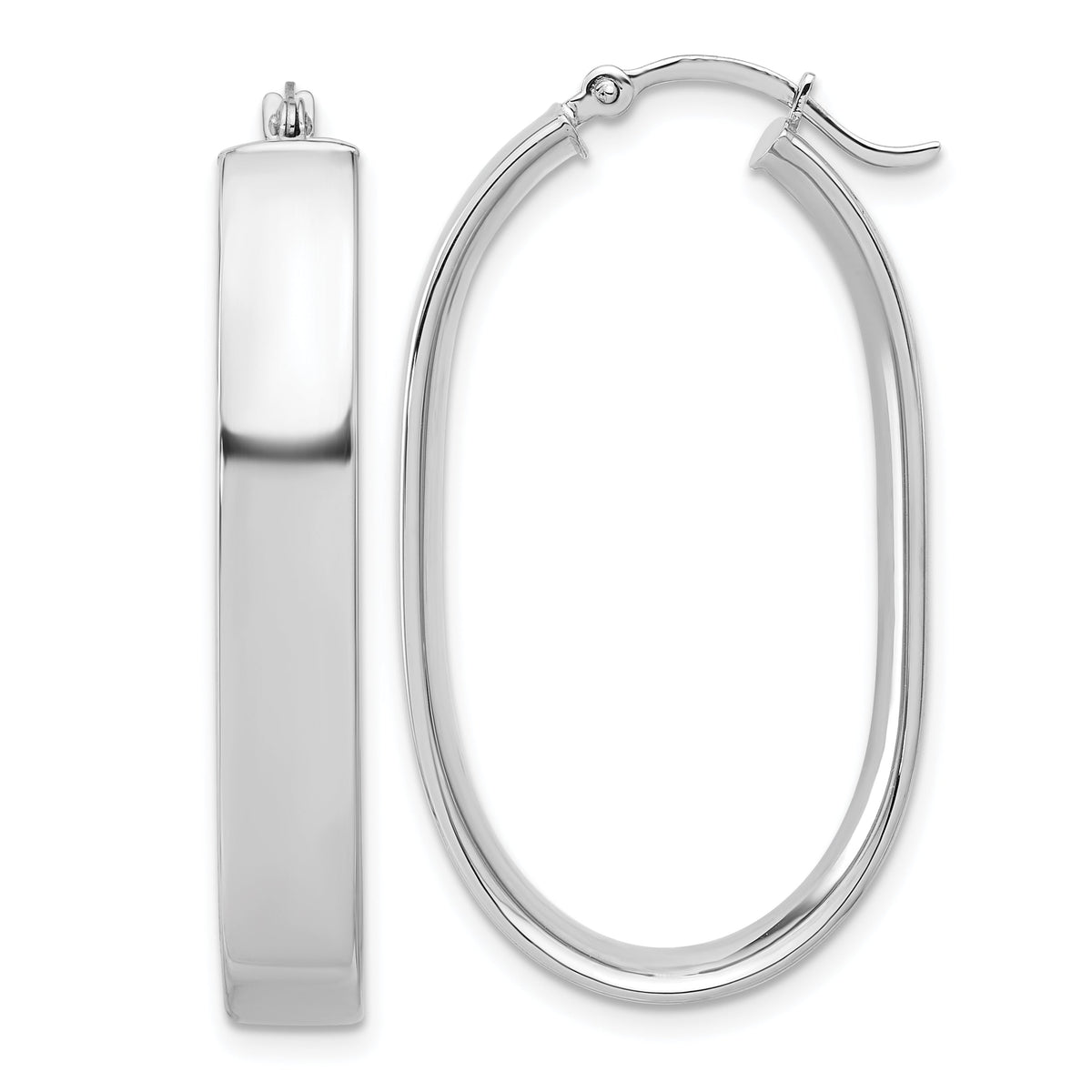 14k White Gold Oval Hoop Earrings-TF1114W