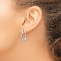 14k White Gold Polished 2.75mm Oval Tube Hoop Earrings-TF112