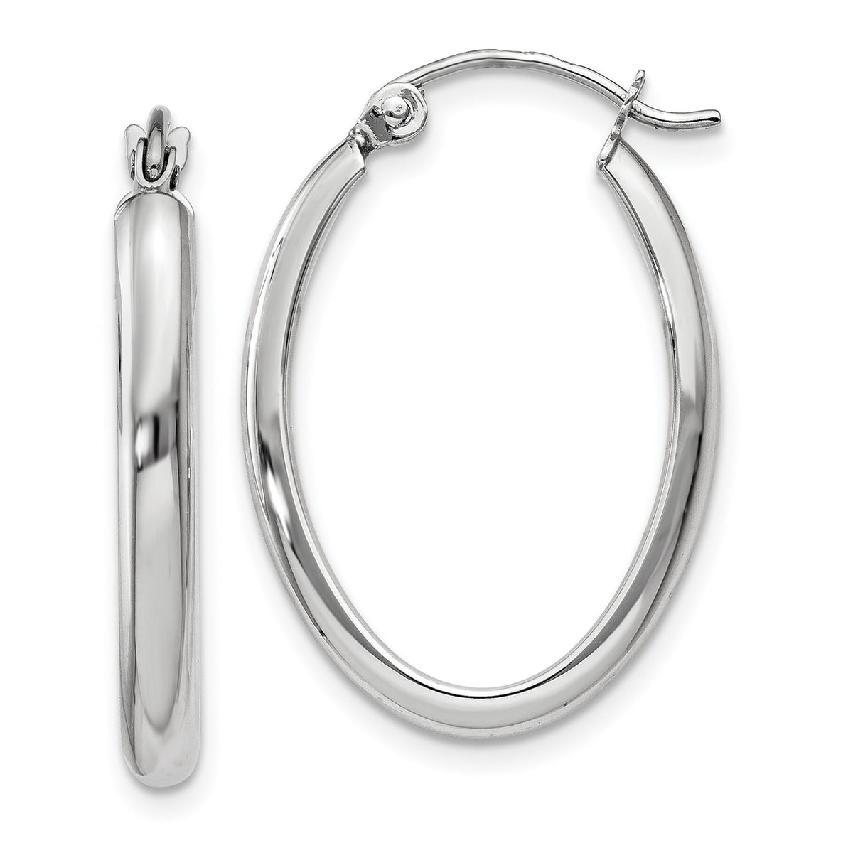 14k White Gold Polished 2.75mm Oval Tube Hoop Earrings-TF112