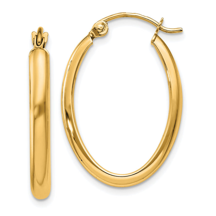 14k Polished 2.75mm Oval Tube Hoop Earrings-TF112Y