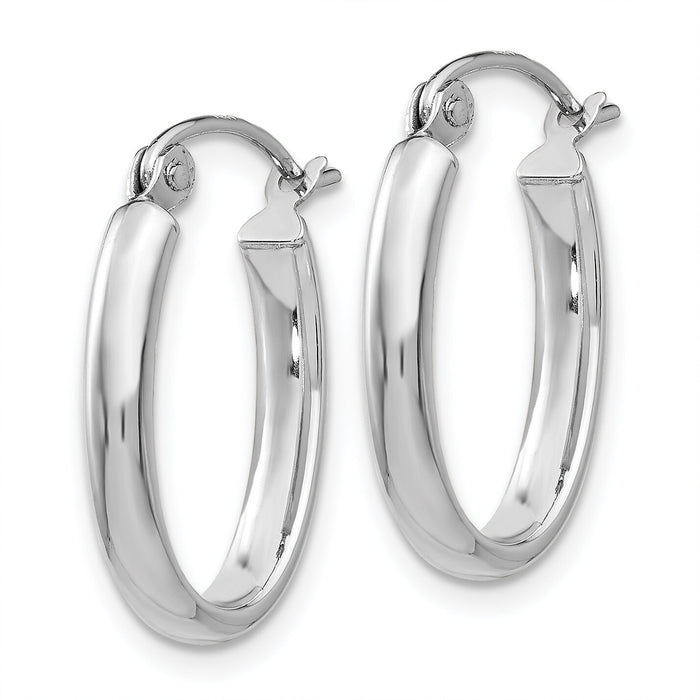 14k White Gold Polished 2.75mm Oval Tube Hoop Earrings-TF113