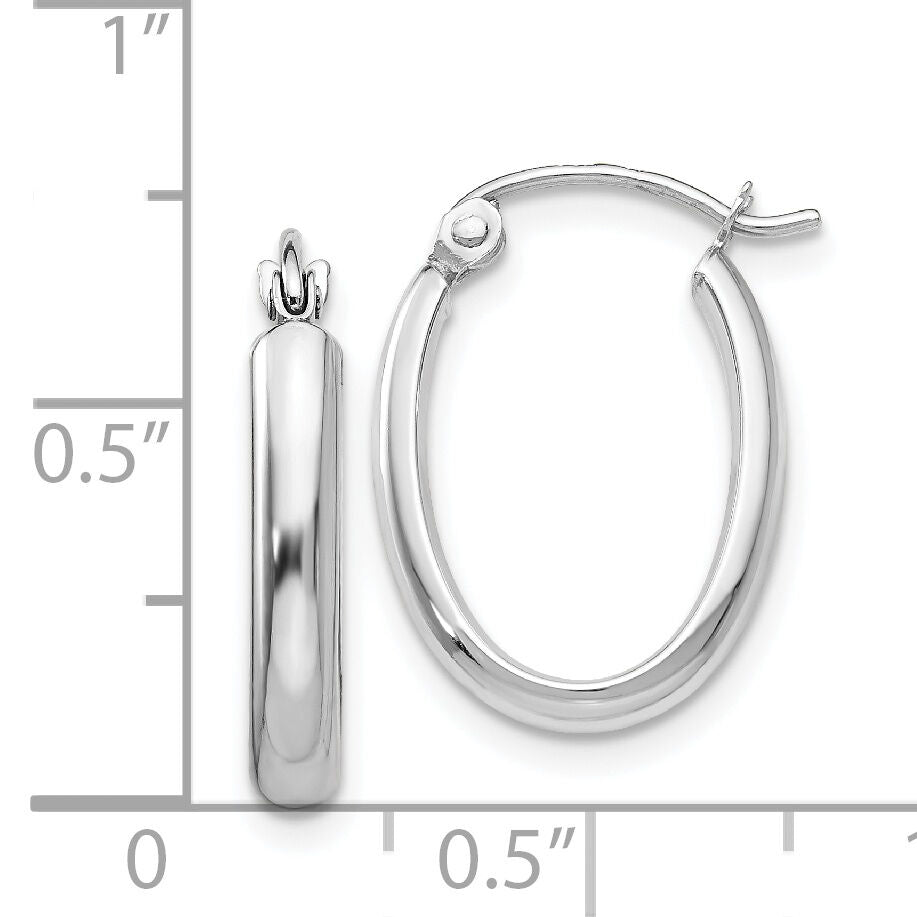 14k White Gold Polished 2.75mm Oval Tube Hoop Earrings-TF113