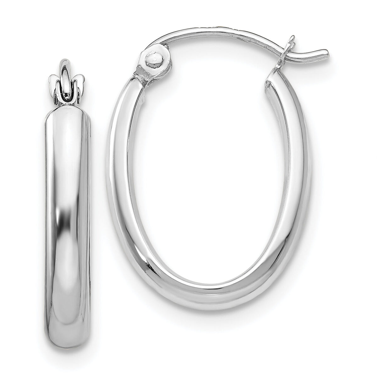 14k White Gold Polished 2.75mm Oval Tube Hoop Earrings-TF113