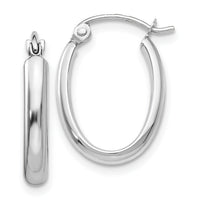 14k White Gold Polished 2.75mm Oval Tube Hoop Earrings-TF113