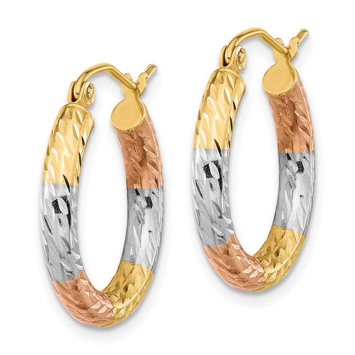 14k w/White and Rose Rhodium Polished Diamond-cut Hoop Earrings-TF1134