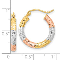 14k w/White and Rose Rhodium Polished Diamond-cut Hoop Earrings-TF1134