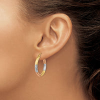 14k w/White and Rose Rhodium Polished Diamond-cut Hoop Earrings-TF1135