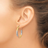 14k w/White and Rose Rhodium Polished Diamond-cut Hoop Earrings-TF1136