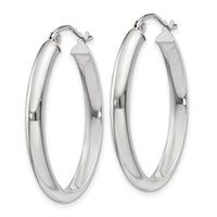 14k White Gold Polished 3.75mm Oval Tube Hoop Earrings-TF114
