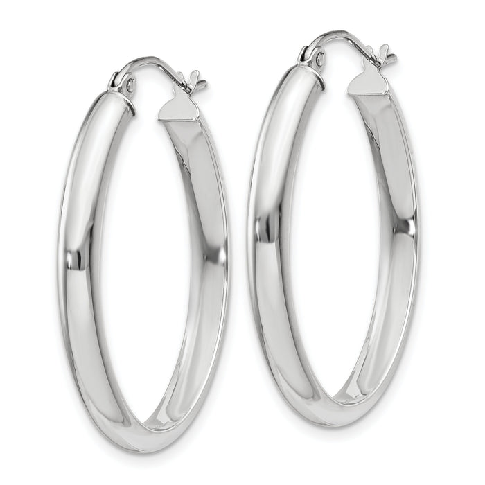 14k White Gold Polished 3.75mm Oval Tube Hoop Earrings-TF114