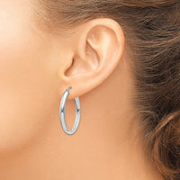 14k White Gold Polished 3.75mm Oval Tube Hoop Earrings-TF114